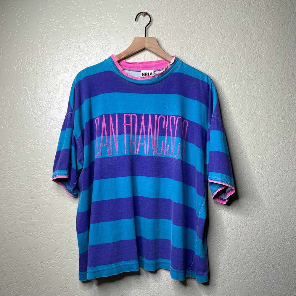 Vintage 80s Striped San Francisco Boxy Oversized Boxy T-Shirt - Picture 2 of 13